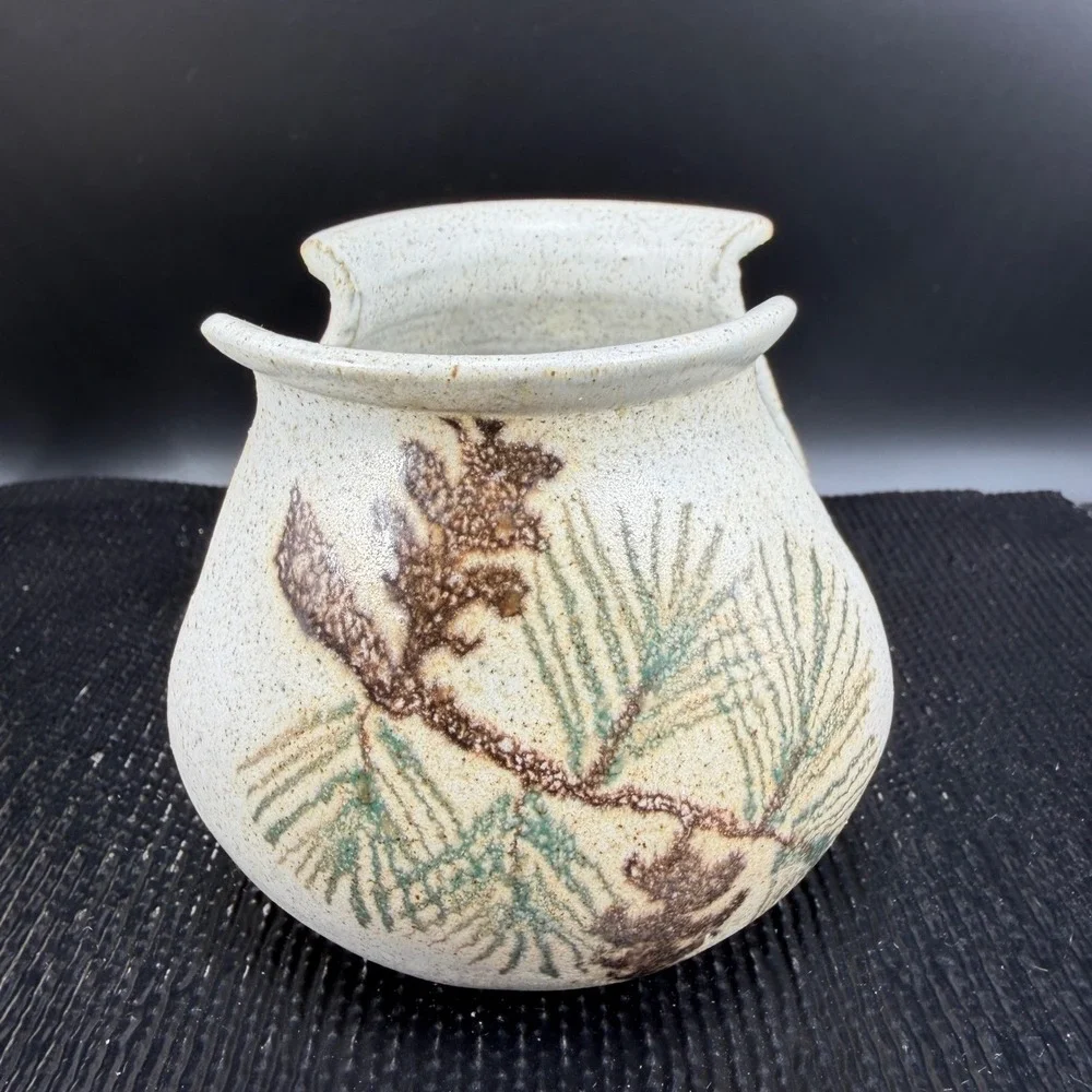 Studio Pottery Hand Painted Pine Cone Napkin Holder‎ Signed Stoneware Rustic 3
